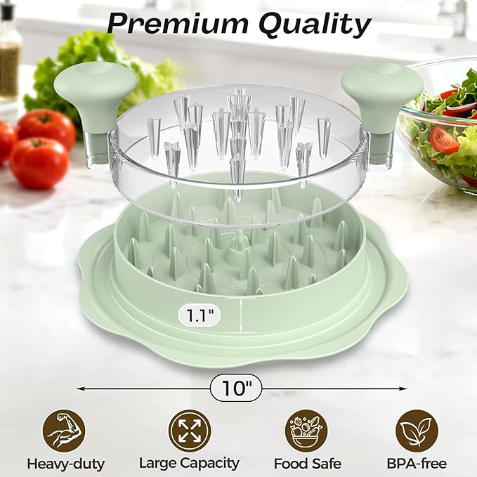 10'' Pro Chicken Shredder Tool Twist Large for Kitchen, BPA-Free Food-Safe Meat Grinder, Visible Chicken Breast Meat Shredder with Strong Anti-Slip Bottom & Ergonomic Handle, Green