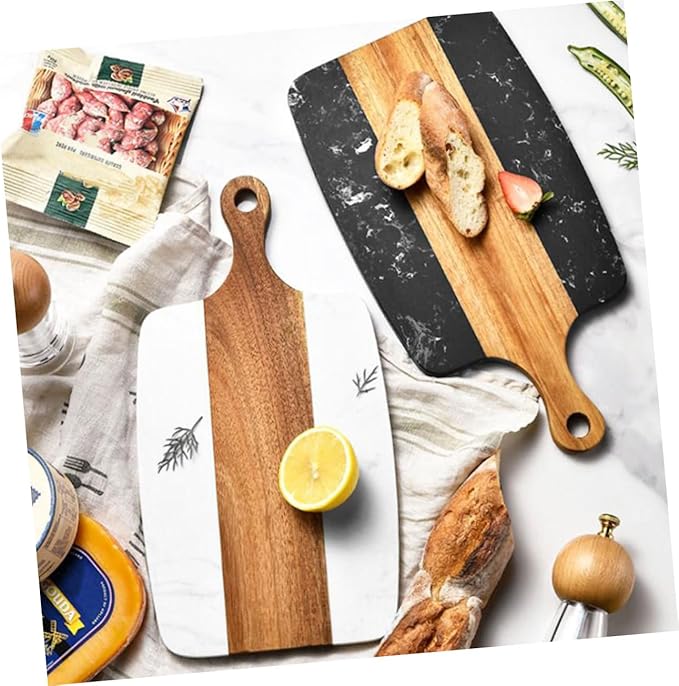 Marble and Acacia Wood Cutting Board Double-sided Kitchen Chopping Block with Anti-cracking Low-noise Surface for Meat Vegetables Fruit and Cheese Easy to Clean and Practical for