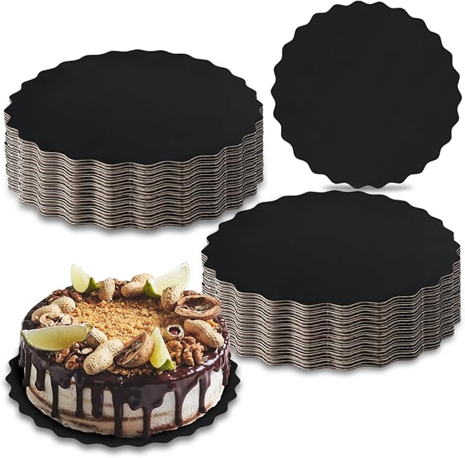 qiqee 12 Inch Black Wave Cake Boards Round 15-Packs Circles Rounds Base Food-Grade Cardboard Wave Cake Plate（Thinner But Stronger）