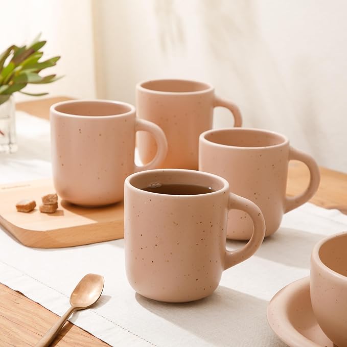 Bloomhouse - Two Time Oprah's Favorite Things Winner - Corsica Clay 4-Piece Mug Set – Prosecco Blush Pink Stoneware Coffee & Tea Cups, Durable Ceramic Drinkware