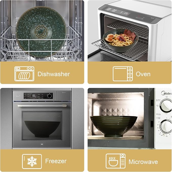 8 Inch Ceramic Ramen Bowl Set of 2, 40oz Japanese Bowls with Spoons & Chopsticks,Durable,Microwave & Dishwasher Safe,Perfect for Ramen,Pho,Salad,Soup,Noodles，Mixing bowls（Jade Green）