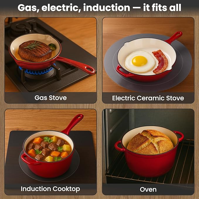 QuliMetal Nonstick Enameled Cast Iron Cookware Set, 5 Pcs Pots and Pans with Lid, Skillet, Frying Pan, Saucepan & Dutch Oven for All Stovetops, PFA Free - Ideal for Sourdough Bread Baking