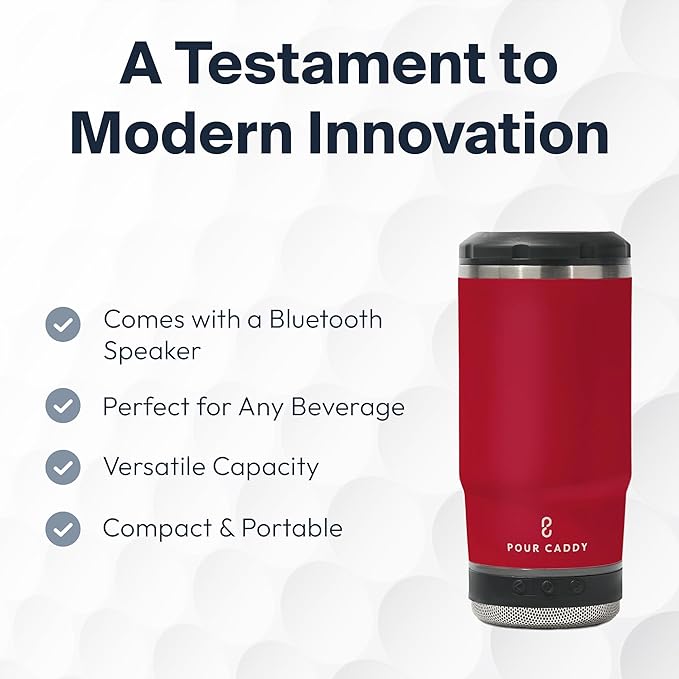 Chill & Brew, Insulated Can & Bottle Holder, Bluetooth Cup with Speaker, Fits 12 oz Cans, Skinny Cans, Most Bottles & Cold Drinks, Red