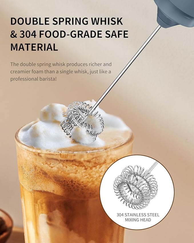 CIRCLE JOY Rechargeable Milk Frother Hanheld, Dual Ring Electric Coffee Frother, Portable Hand Frother Wand Drink Mixer for Matcha Lattes Cappuccino, Kitchen Gifts, Blue