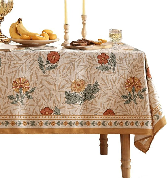 patdrea Designer Floral Linen Table Cloth Durable Breathable Tabletop Cover Dacorative Kitchen Dining Tablecloth for Rectangular Tables for Kitchen Dining Parties,Holiday Christmas,67"x 118"