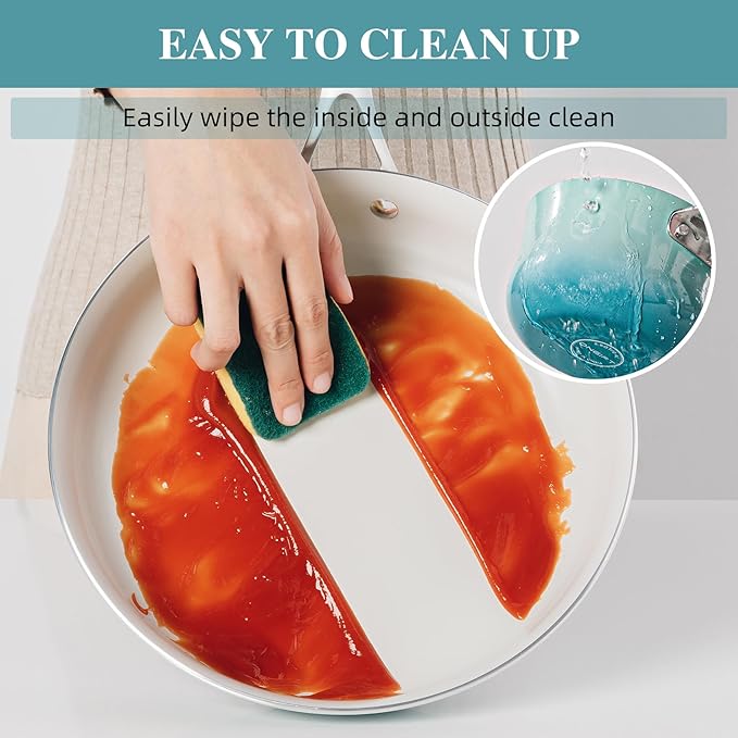 Kitchen Pots and Pans Set Non Stick, 11 Pcs Ceramic Cookware Set with Stay-Cool Handle, Pot and Pan Set NonToxic PFOA/PFAS Free, Dishwasher/Oven Safe, Evenly Heats, Enamel Exterior - Teal