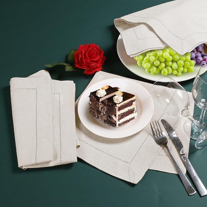 Bedding Craft Linen Flax Cotton Cloth Napkins 18x18 Set of 72 – Natural Hemstitched with Mitered Corners – Machine Washable Dinner Napkins for Weddings, Events, Parties & Cocktails (6 Dozen)