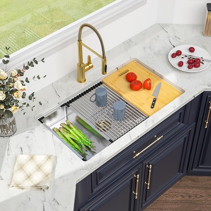 Kichae 30 Granite Composite Kitchen Sink White - 30" x 19" Granite Composite Kitchen Sink Undermount Workstation Under Counter Quartz Single Bowl Sink Basin