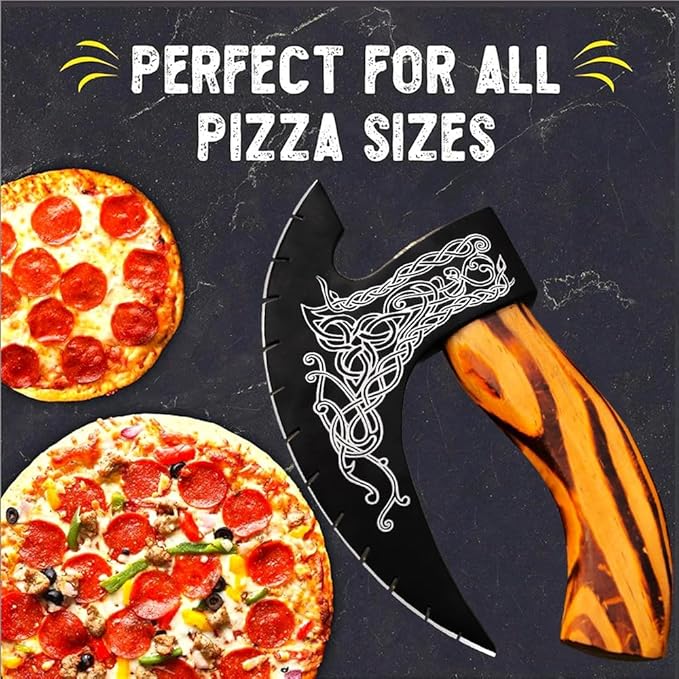 Pizza Cutter Axe Handmade Viking Pizza Axe Kitchen Tool Medieval Slicing Pizza Cutter with Sheath | Hunting & Camping Viking Axe | Viking Gifts For Men (PzAxe-392)