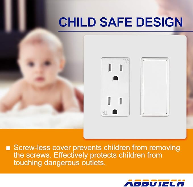 2-Gang Screwless Decorator Wall Plates, Child Safe Standard Size Outlet Cover, Unbreakable Polycarbonate Thermoplastic, Glossy White,20 Pack,UL Listed