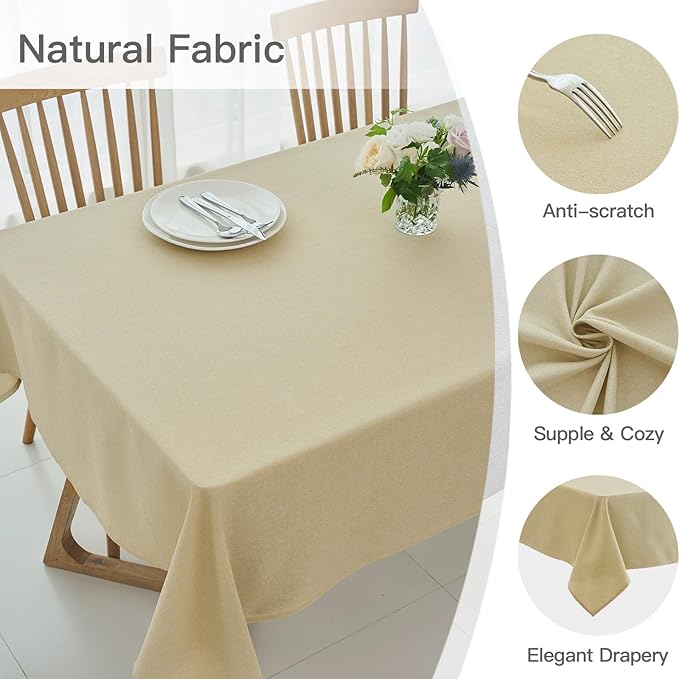 maxmill Rectangle Linen Texture Tablecloth Stain Proof Waterproof Wrinkle Free Washable Dining Table Cloth Wipeable Fabric Table Cover for Dining Room Farmhouse Tablecloths, 60 x 120 Inch, Beige