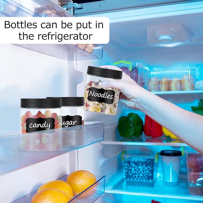 48PCS 8OZ Plastic Jars with Screw On Lids, Labels Refillable Empty Round Slime Containers for Storing Dry Food, Honey Jam, Cream, Butter, Lotion