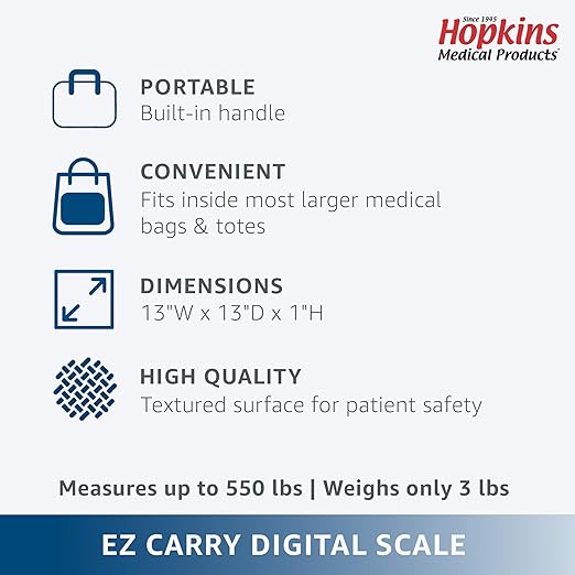 Hopkins Medical Products EZ Carry 550LB Digital Scales for Body Weight with Built-in Handle for Travelling Nurses