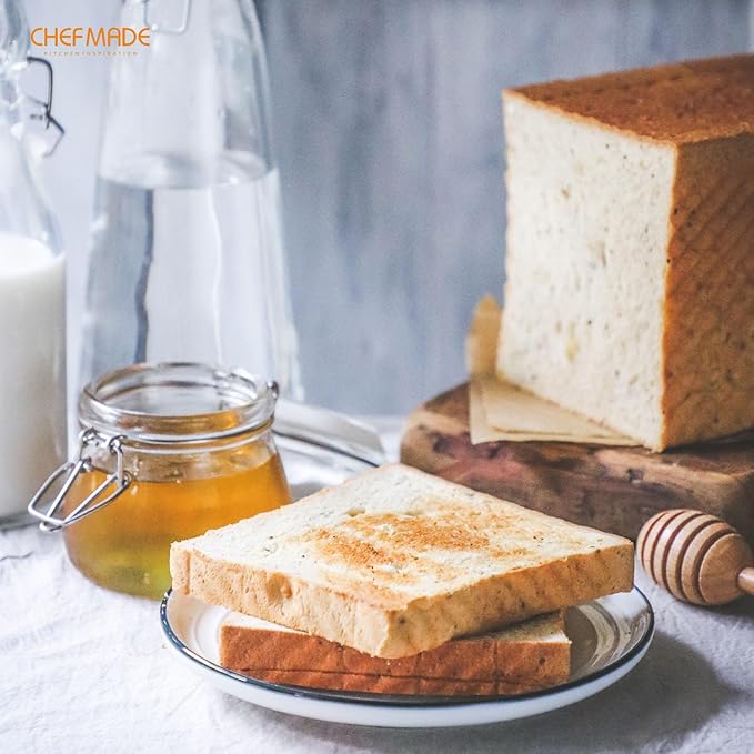 CHEFMADE Pullman Loaf Pan with Lid, 1Lb Dough Capacity Non-Stick Rectangle Corrugated Toast Box for Oven Baking 4.2" x 7.7"x 4.4"(Champagne Gold)