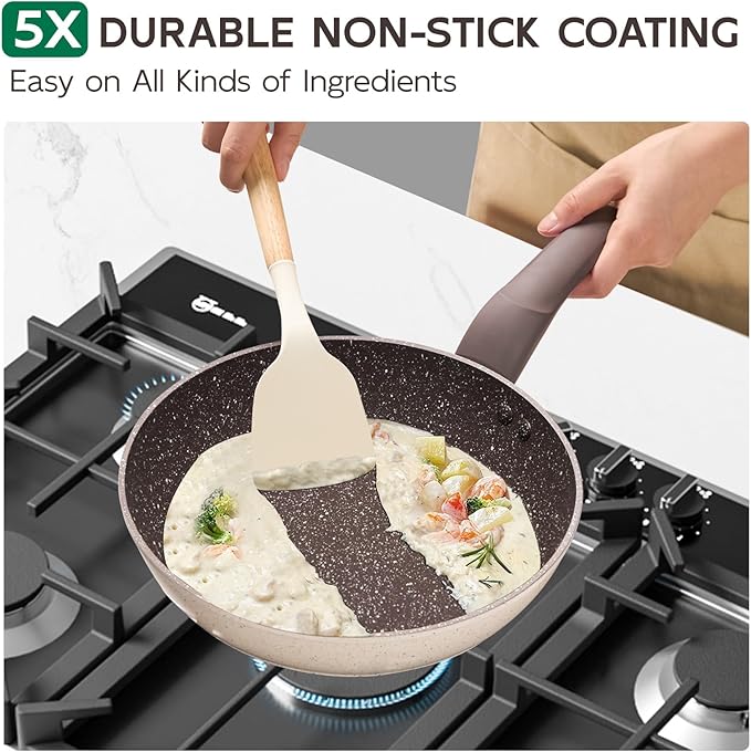 5Pcs Non Stick Pots and Pans Set | Ceramic Cookware Set with Stay-Cool Handles | PFAS-Free, Oven & Induction Safe Kitchen Utensils Set