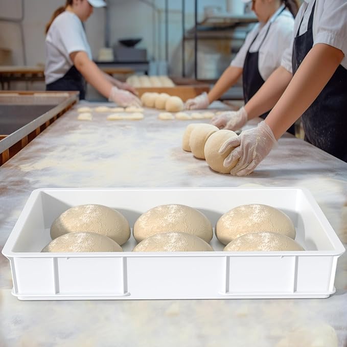 4-pack Large Commercial Plastic Pizza Dough Proofing Box, White, 23.6" x 16.1" x 3.7"