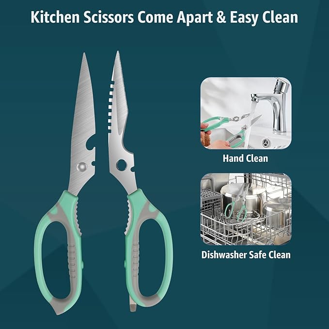 Kitchen Scissors, 9-Inch Heavy Duty Multipurpose Food Cutting Shears, Detachable Dishwasher Safe, Sharp Serrated Blade, Ergonomic Non-Slip Handle for Food, Meat, Herbs, Green