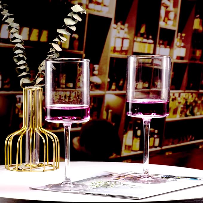 Wine Glasses Set of 4 - Hand Blown wine glass 15oz in Gift Packaging - Large White Wine Glass on Long Stem - Unique Modern Shape - For Wedding, Anniversary, Mother’s Day