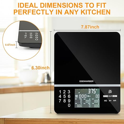 Food Scale with Nutritional Calculator, Digital Display Nutrition Calorie Calculating for Meal Prep, Kitchen, Baking, Weight Loss, Accurate Weighing Units in Lbs, Grams, Ounces, Batteries Included