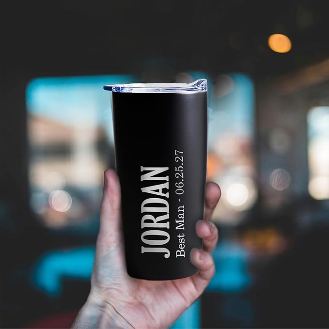 Lifetime Creations Engraved Personalized Groomsman Tumbler (Matte Black) 20 oz - Stainless Steel Coffee Travel Mug Gift
