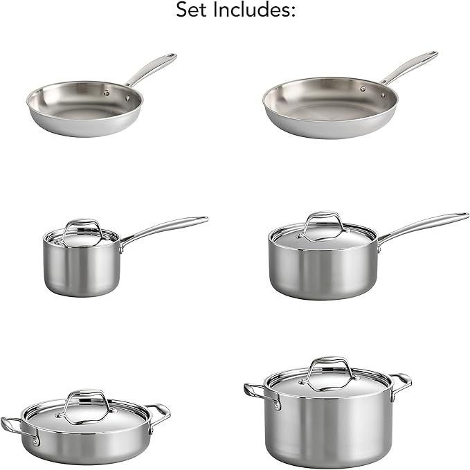 Tramontina Signature Tri-Ply Clad Stainless Steel 10-Piece Cookware Set with Lids, Pots and Pans Kitchen Set, Induction-Ready, Dishwasher-Safe, NSF-Certified, Made in Brazil