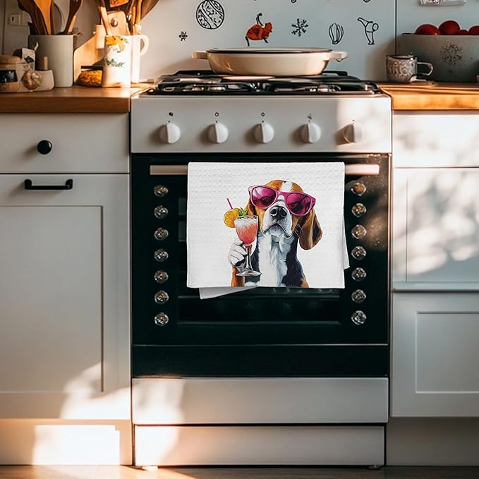 Cabana Bro Funny Cocktail Beagle Dog Kitchen Towels, Beagle Lover Mom Gifts Dish Tea Hand Towels for Kitchen Bar Cart Decor, Gifts for Cocktail Lovers, Bar Towel for Bartender, 16x24 Inches