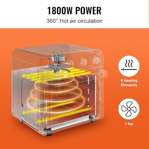 VEVOR 7-IN-1 Air Fryer Toaster Oven, 18L Convection Oven, 1800W Stainless Steel Toaster Ovens Countertop Combo with Grill, Pizza Pan, Gloves, 6 Slices Toast, 10-inch Pizza, Home Use