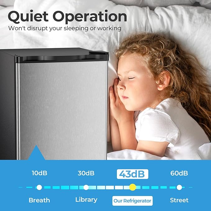 Antarctic Star 2.56 Cu.Ft. Mini Fridge with Freezer, Small Refrigerators with Adjustable Thermostat, Low Noise, Energy Saving, Compact Refrigerators for College Dorm, Office, Bedroom, Stainless Steel