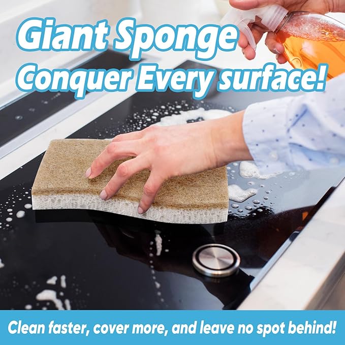 AIDEA XL Scrub Sponges Non-Scratch, 12Count, Large Natural Sponge for Non Stick Cookware, Sponges Kitchen, Cellulose Cleaning Sponge for Dishes, Kitchen, Bathroom, Household