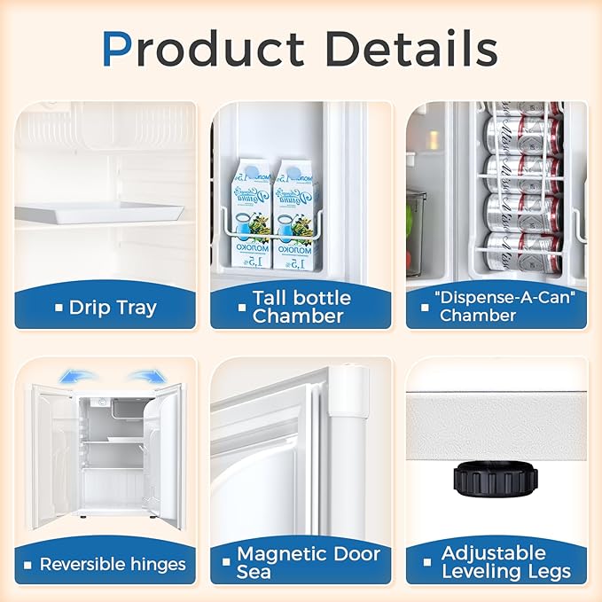 Antarctic Star Mini Compact Refrigerator with Freezer, 2.6 Cu.Ft. Single Door Adjustable Removable Shelves for Apartment/Dorm/Office,WHITE