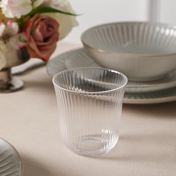 Stone Lain Linea 32-Piece Dinnerware Set Stoneware, Soda Lime Glass, White