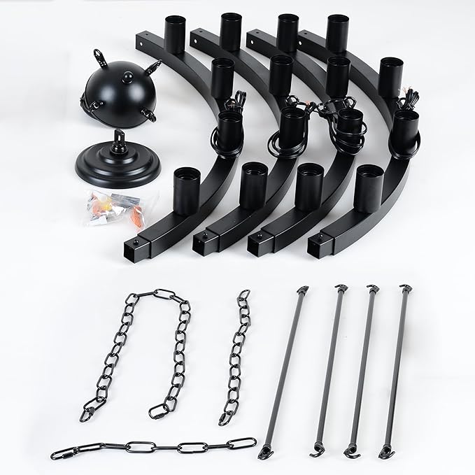 40" Black Wagon Wheel Chandelier,E26 16-Light Large Round Rustic Farmhouse Chandelier Industrial Pendant Light Fixtures for Dining Room Living Room Kitchen Island Entryway Foyer