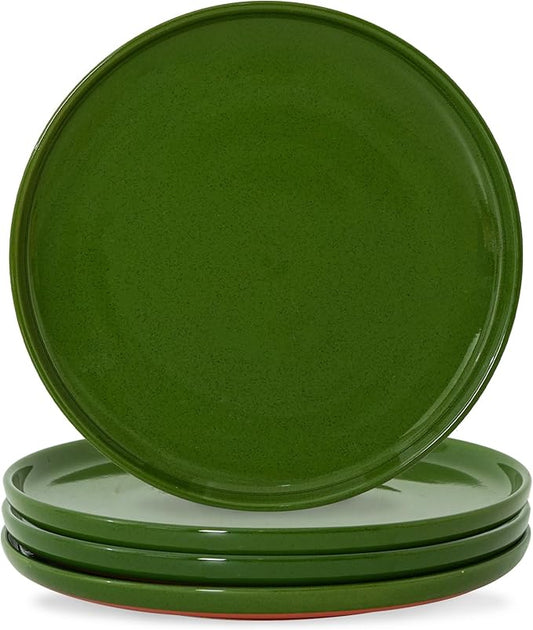 Stoneware Dinner Plates Set of 4, 10.25 Inch Plates for Steak, Pasta, Ceramic Plates Sets, Microwave Safe, Dishwasher Safe, Versatile for All Seasons, Forest Glaze Green