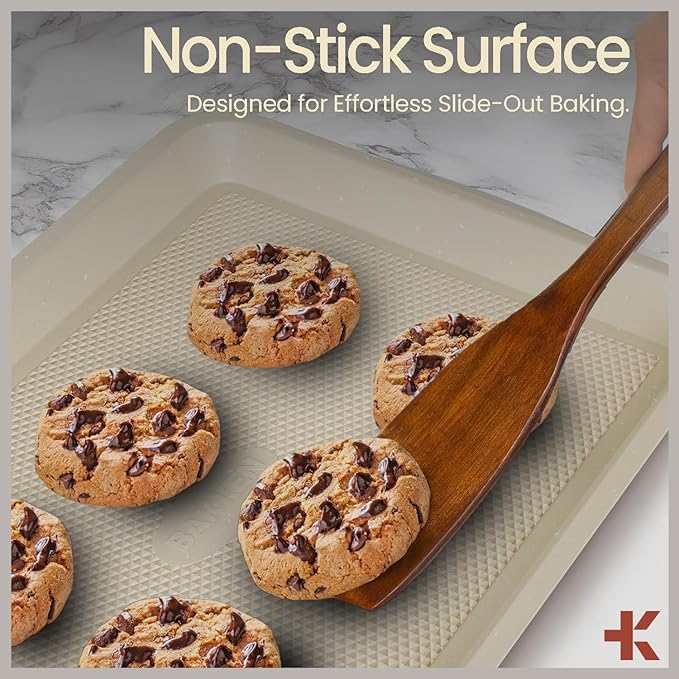 Diamond Bottom Cookie Sheet Set of 2, Nonstick White Marble Carbon Steel Baking Pans for Crisp Baking, Space-Saving Stackable Trays, PFOA, PFOS, PTFE Free, Oven Safe Up to 450°F, Small & Medium Pans