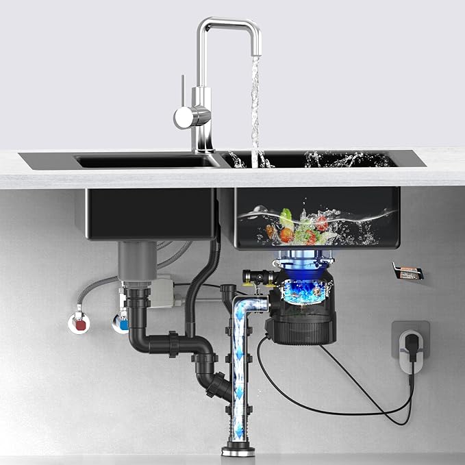 Small Garbage Disposal 3/4 HP for Kitchen sink Quiet with Power Cord, Continuous Feed Food Waste Disposer Stainless Steel Grind 0.75 Horsepower, Easy to install