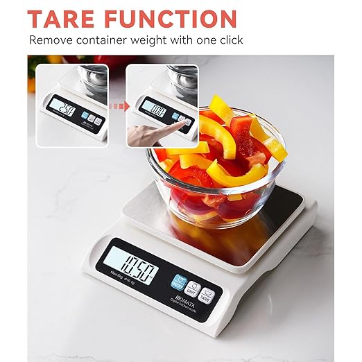 BOMATA 0.1g/ 13lb Food Scale, Digital Kitchen Scale with Removable Stainless Steel Pan, Backlit LCD Display, for Cooking, Baking B621 White