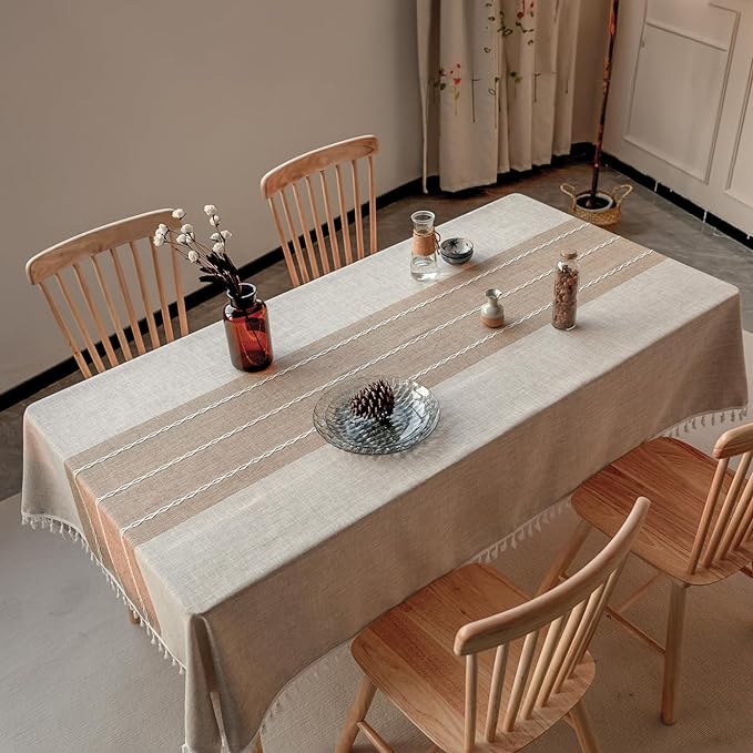 Deep Dream Tablecloths, 55 x 86 Inch Waterproof Table Cloth, Linens Wrinkle Free Anti-Fading, Rustic Table Cover Decoration for Kitchen Dinning Christmas (Rectangle/Oblong,6-8 Seats, Light Coffee)