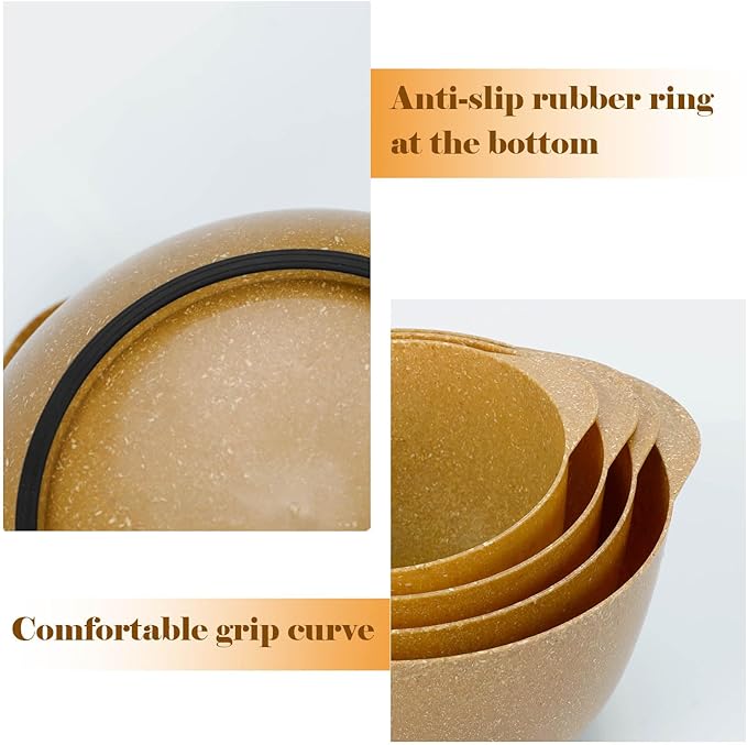 BoxedHome Dressing Bowl Set Red Pine Fiber Salad Bowls Non-Slip Stackable Kitchen Bowls 4 Piece Set Purely natural, made of natural fibers(Deep yellow)