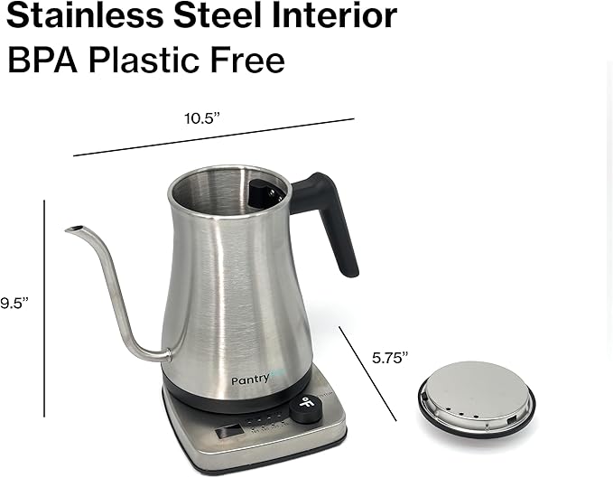 1.0L 1500W Gooseneck Electric Kettle - Stainless Steel Interior - Rapid-Boil - Auto Shut-Off, Boil-Dry Protection, Temperature Control, LED Indicator - Silver by The Display Guys