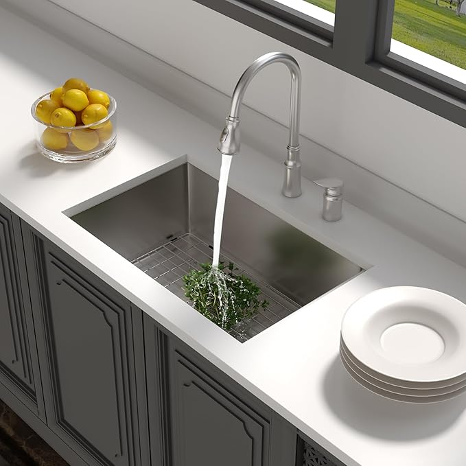 Lordear 28 Kitchen Sink Undermount 16 Gauge Stainless Steel Single Bowl Under Counter Handmade Kitchen Sink Basin, 28"x18"x10"