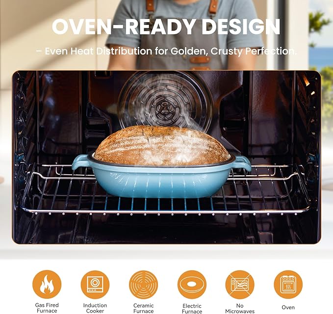 Enameled Cast Iron Dutch Oven for Sourdough Bread Baking,9 x 5-4/5 Inch Oval Cast Iron Bread Pan with Lid,Dutch Oven for Homemade Sourdough Baking,2.8QT Meatloaf Pan,Oven Safe