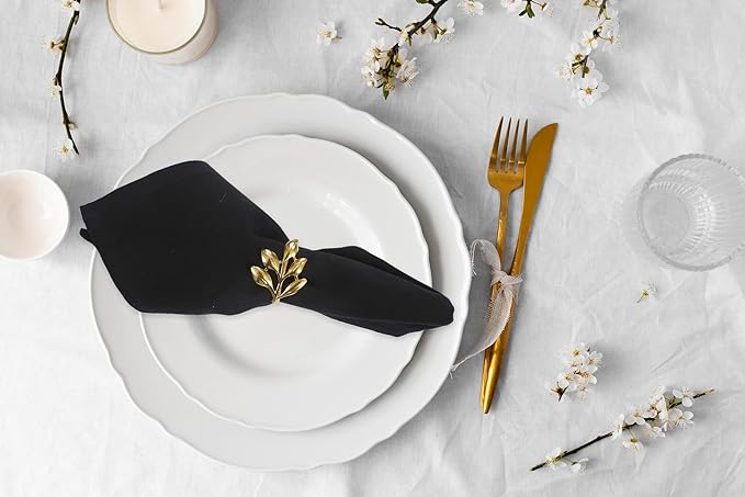 ANA Cloth Napkins Set of 12 (17.5x17.5) inch 100% Cotton Dinner Napkin Washable Hotel Quality Reusable Kitchen & Table Linen for Fall Thanksgiving Family Dinners Weddings & Everyday Use - Black