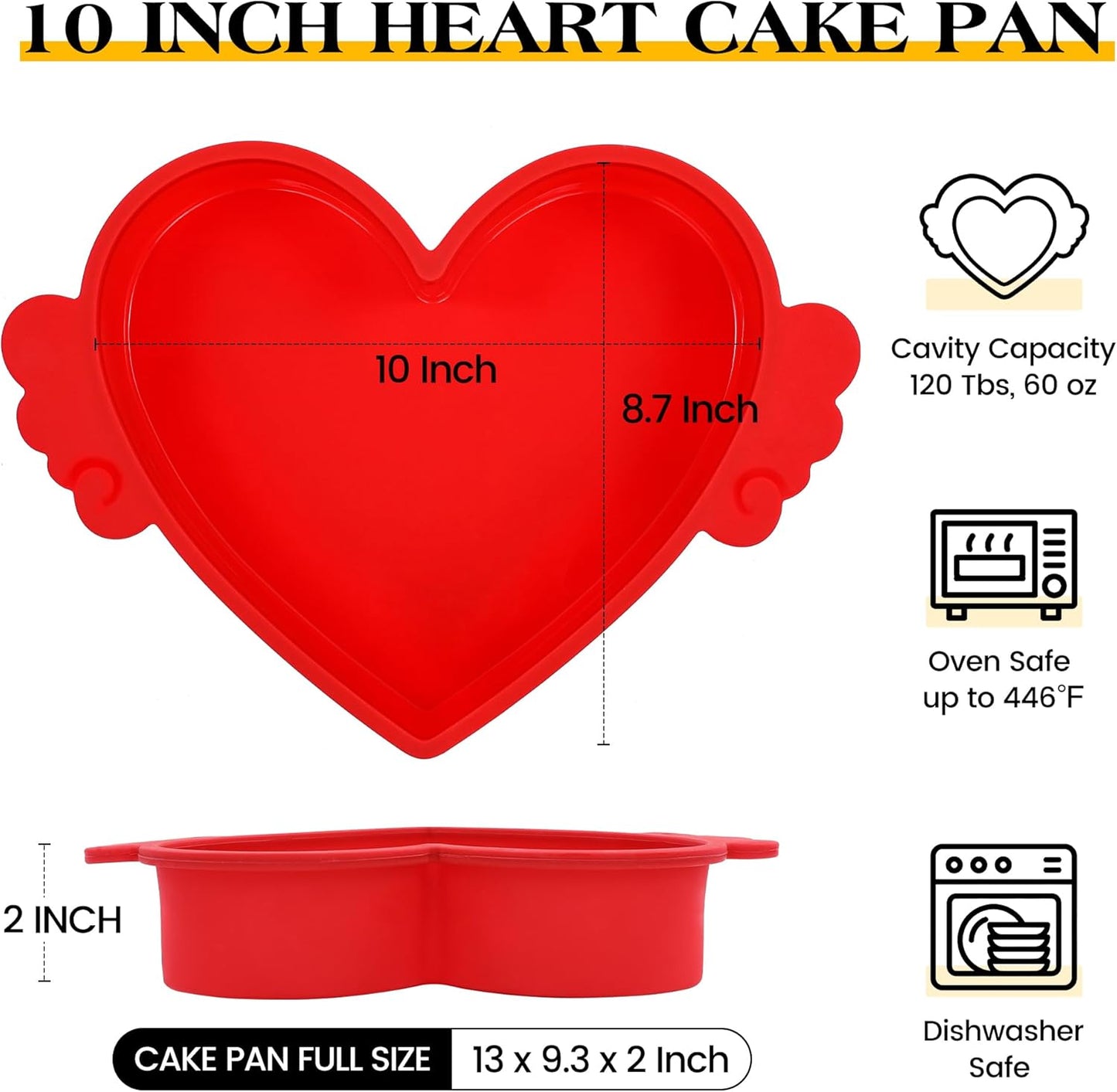 10 Inch Heart Shaped Cake Pans with Metal Reinforced Frame Silicone Heart Cake Pan for Valentine's Day Nonstick Large Silicone Heart Molds for Baking (Red, 1 Pc)