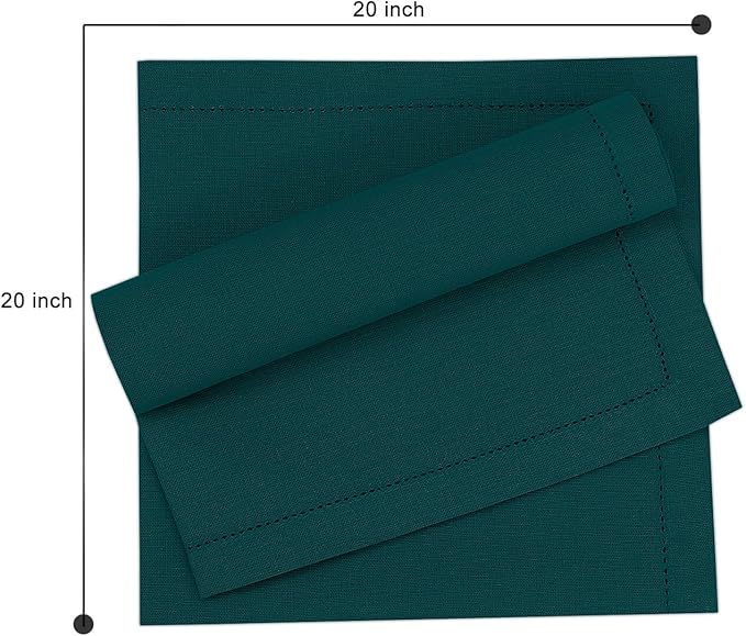 Ruvanti Premium Linen Napkins Set of 4-20x20 Inch, Classic Hemstitch, Mitered Corner Cloth Napkins ‎‎- Soft, Elegant Dinner Napkins Cloth Washable for Weddings, Parties, Everyday Use - Teal