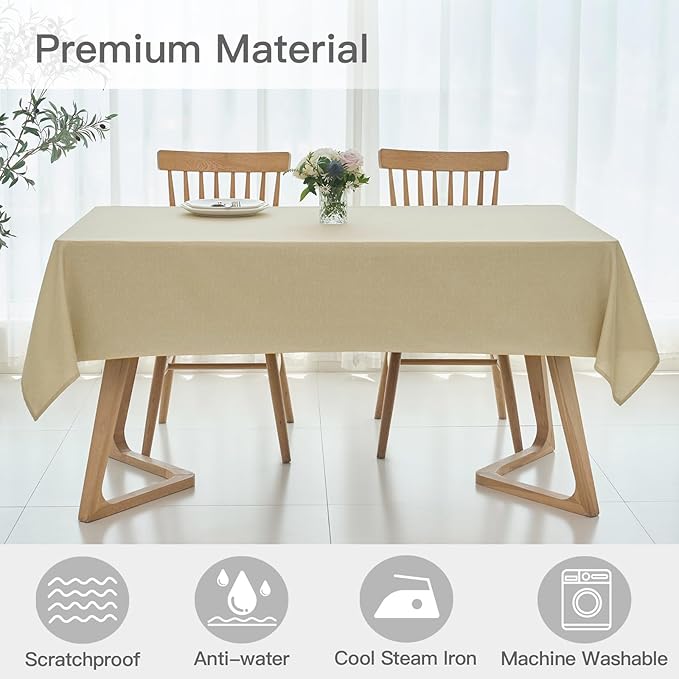 maxmill Square Tablecloth Linen Texture Stain Resistant Waterproof Wrinkle Resistant Washable Soft Table Cloth, Decorative Fabric Table Cover for Dining Room Dinner and Party, 52 x 52 Inch, Beige