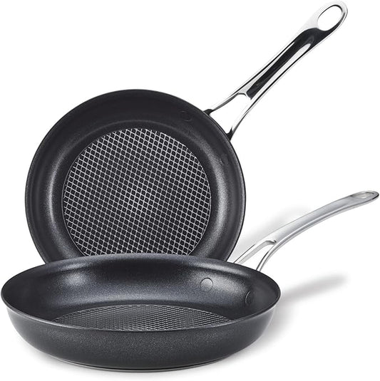 Anolon X Aluminum Nonstick Cookware Frying Pans/Skillet Set, 8.25 Inch and 10 Inch - Dark Gray