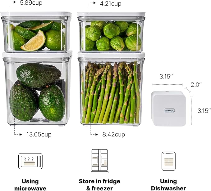 Premium Airtight Food Storage Containers & Vacuum Sealer Machine Starter Set, 4-piece Container with Sealer, 100% Leak Proof,Keep food fresh up to 5 times longer than non-vacuum strorage.