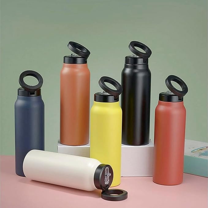 Tumbler with Magnetic Lid – 24 oz Stainless Steel Insulated Cup, Built-in Phone Tripod, Hot & Cold Drinks, Modern & Durable Design (Orange)