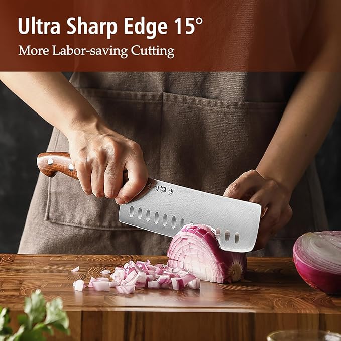 HEZHEN Multipurpose Asian Chef Knife - 7.4 inch Nakiri Knife -Din 1.4116 Steel-Razor Sharp & Full Tang Kitchen Knife, for Chopping, Dicing & Slicing with Ergonomic Handle
