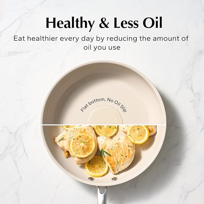 Redchef Ceramic Non Stick Egg Pans, Nonstick Frying Pan Skillet, 8 inch Cooking Pan Non Toxic with Stay Cool Handle for Induction, PTFE & PFAS & PFOA Free, Dishwasher/Oven Safe (Beige White)